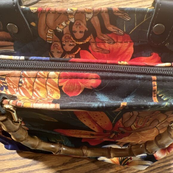 Accessories Unlimited Tropical Floral / Dancing Women Tote - Bamboo Handles COOL - Picture 14 of 16